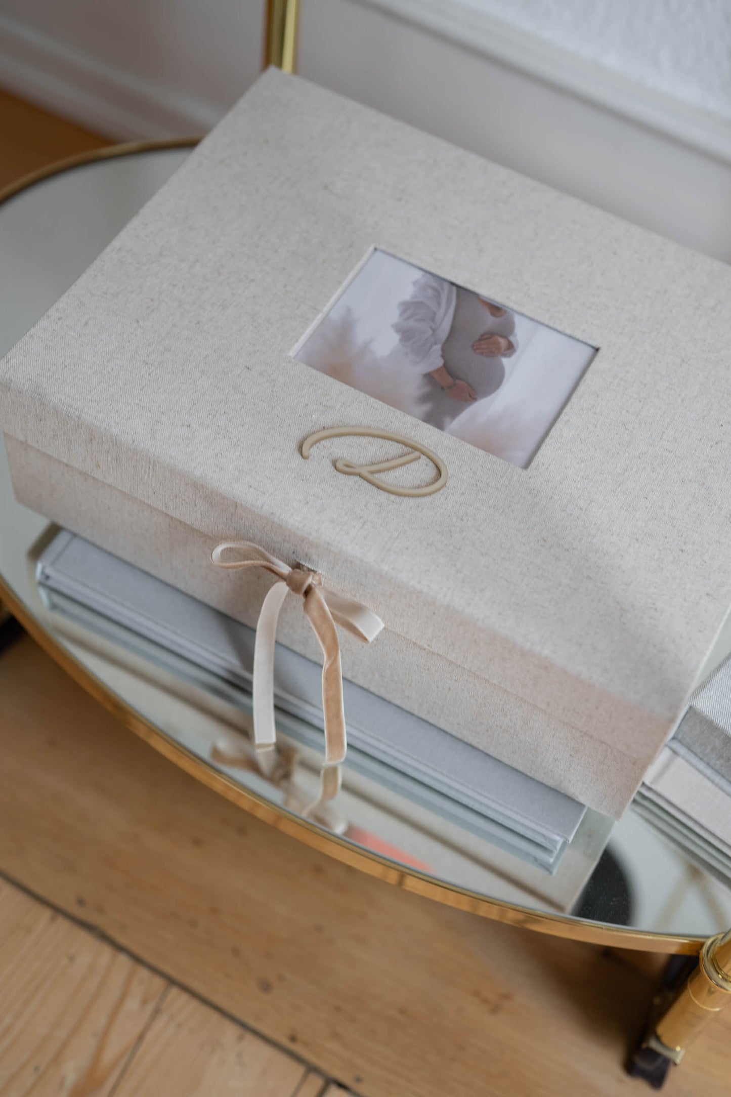 Personalisierte Erinnerungsbox - XL Baby Erinnerungsbox aus Leinen - MONOGRAM