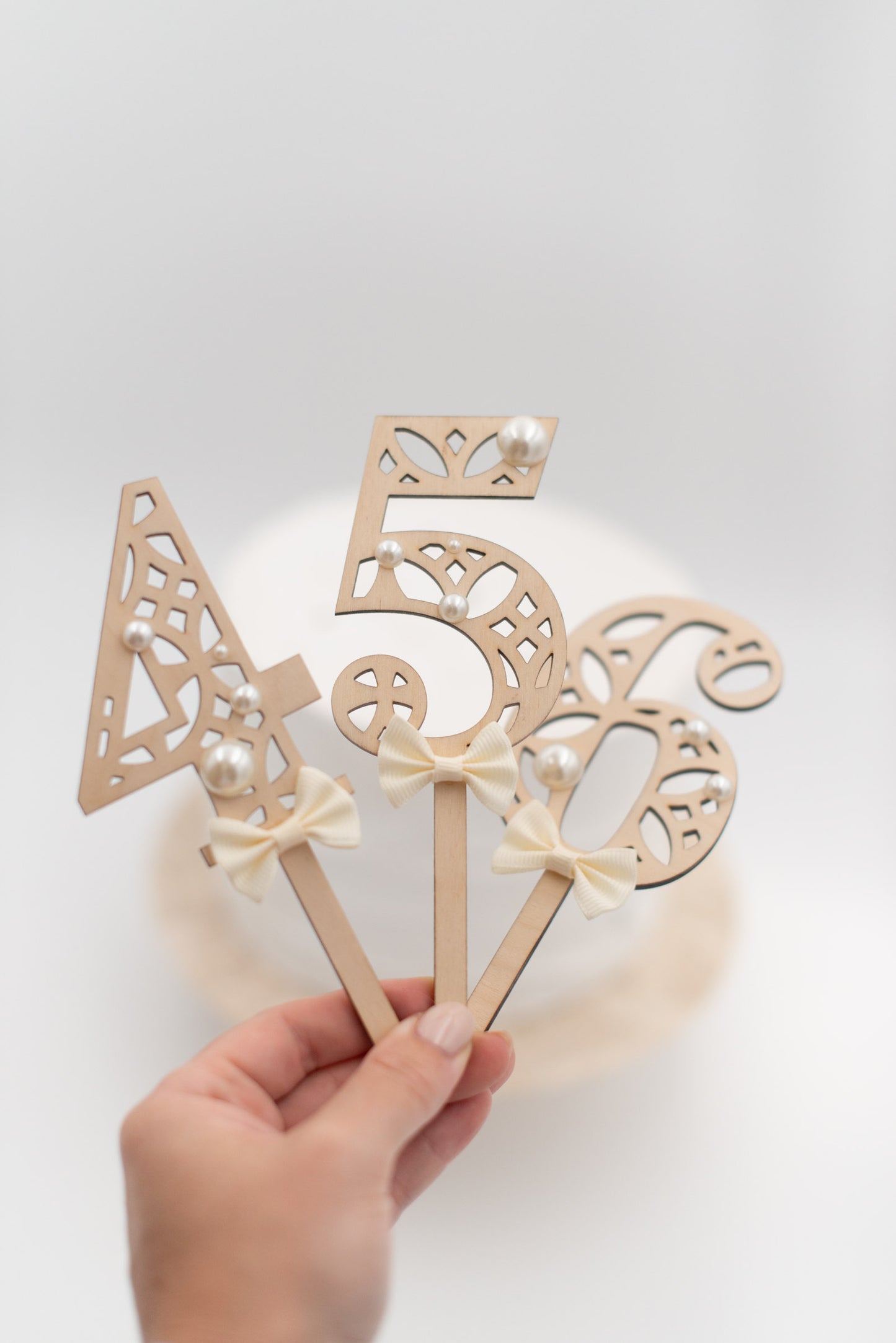 Caketopper Zahlen Bows & Pearls - Kuchendeko Zahlen elegant - Geburtstag Teenie Mädchen & Erwachsene