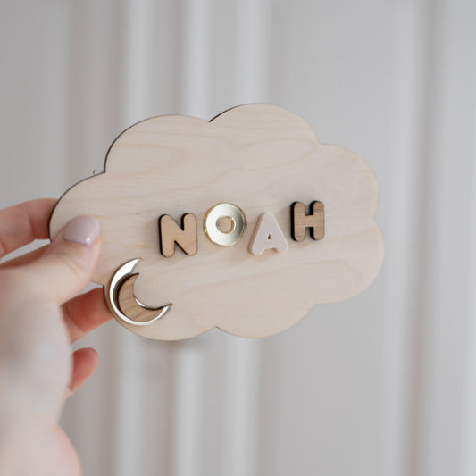 Türschild fürs Kinderzimmer mit 3D-Namen - Namensschild Baby - WOLKE