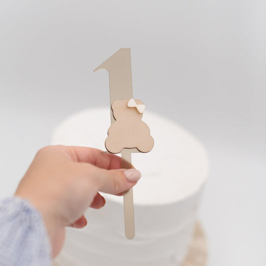 Caketopper Zahlen Bärchen Holz - Teddy Deko Erster Geburtstag - Kuchendeko Teddybär