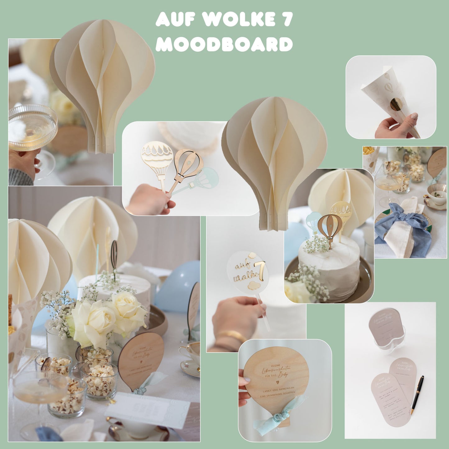 Moodboard für Babyparty zum Thema Heißluftballon für Jungen