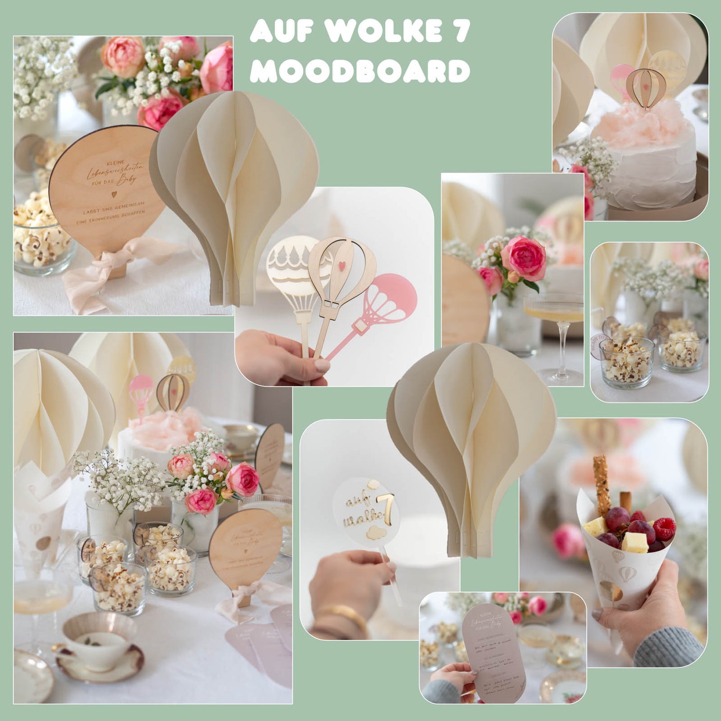 Moodboard für Babyparty zum Thema Heißluftballon für Mädchen