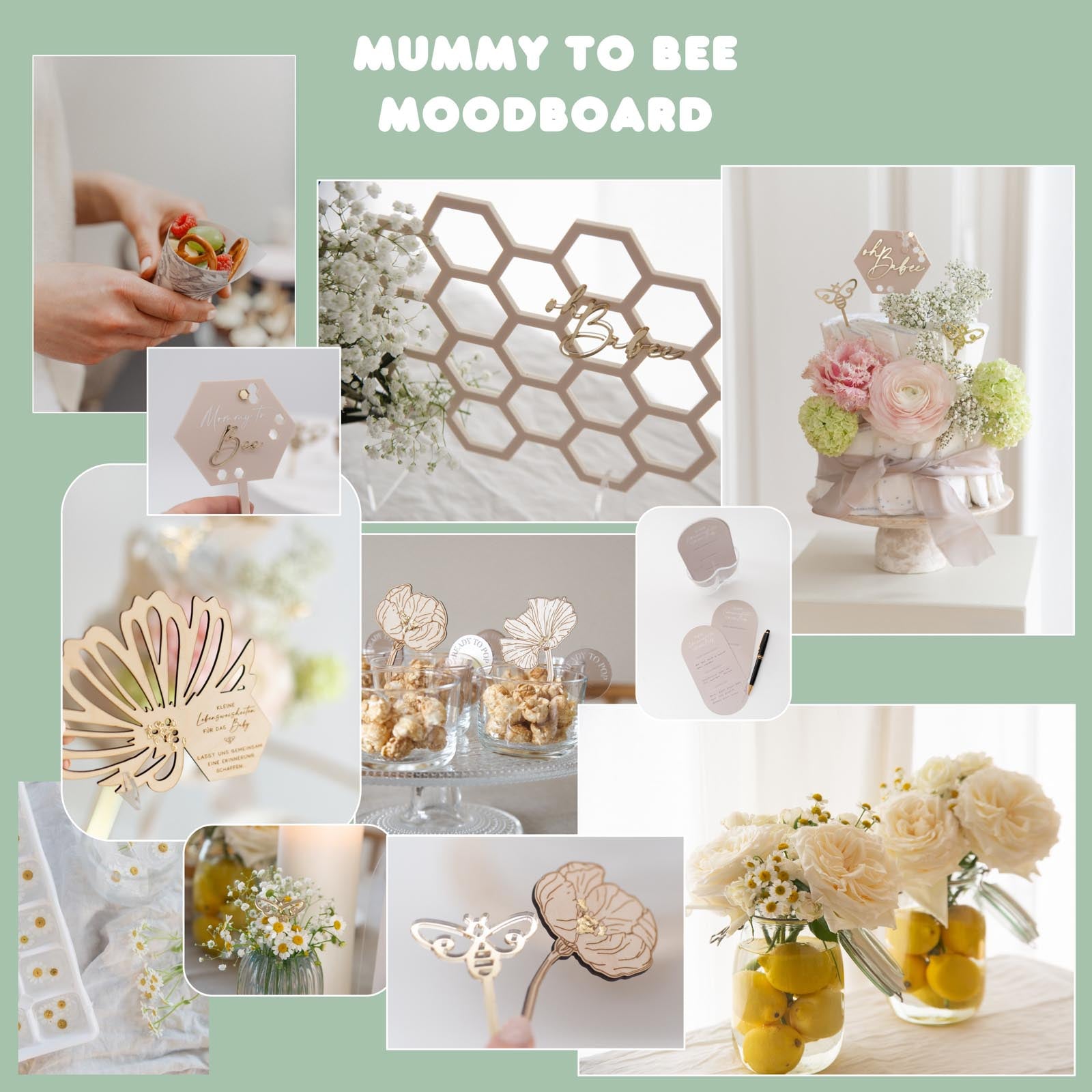 Moodboard für Babyparty zum Thema Mummy to Bee für Jungen und Mädchen