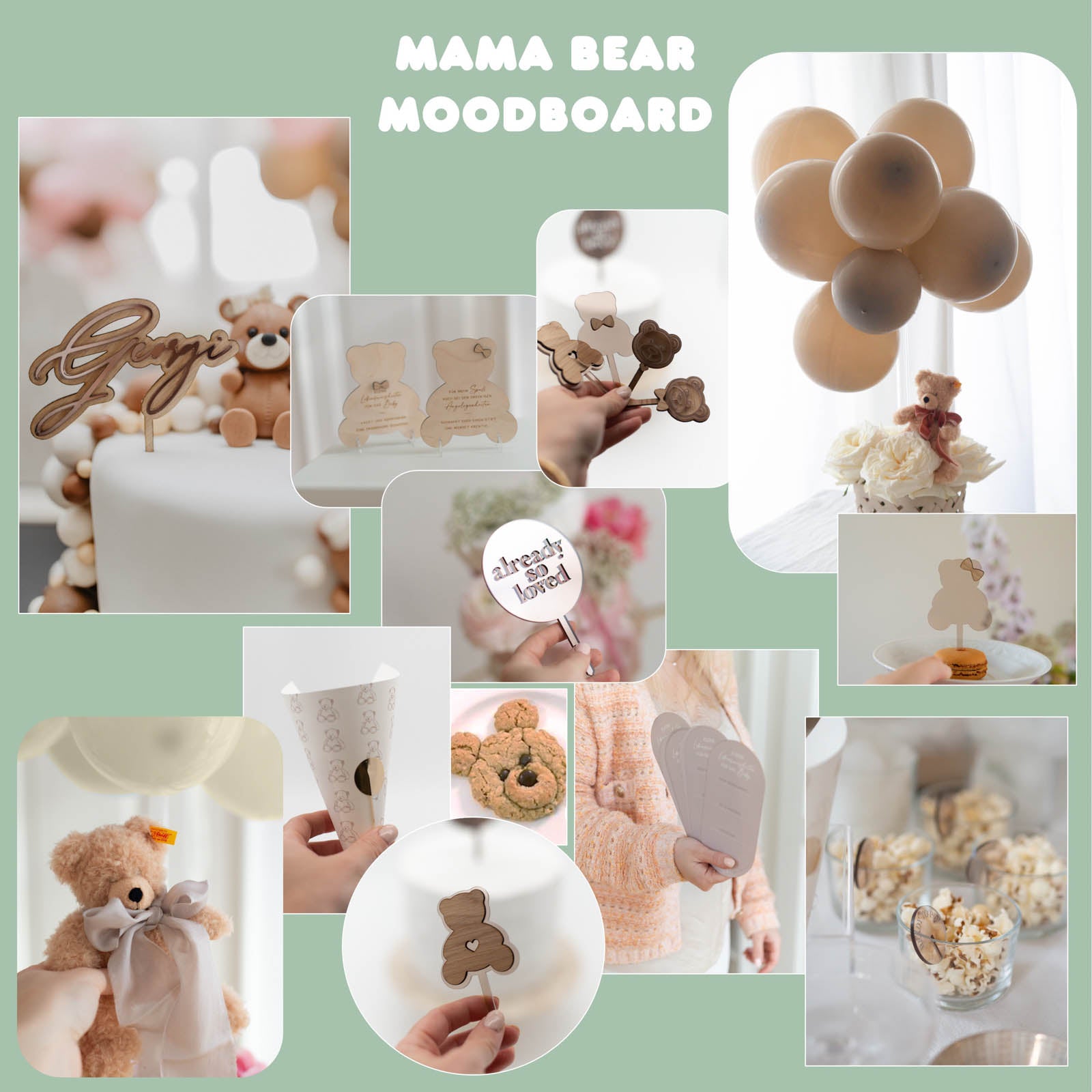 Moodboard für Babyparty zum Thema Bärchen für Mädchen und Jungen