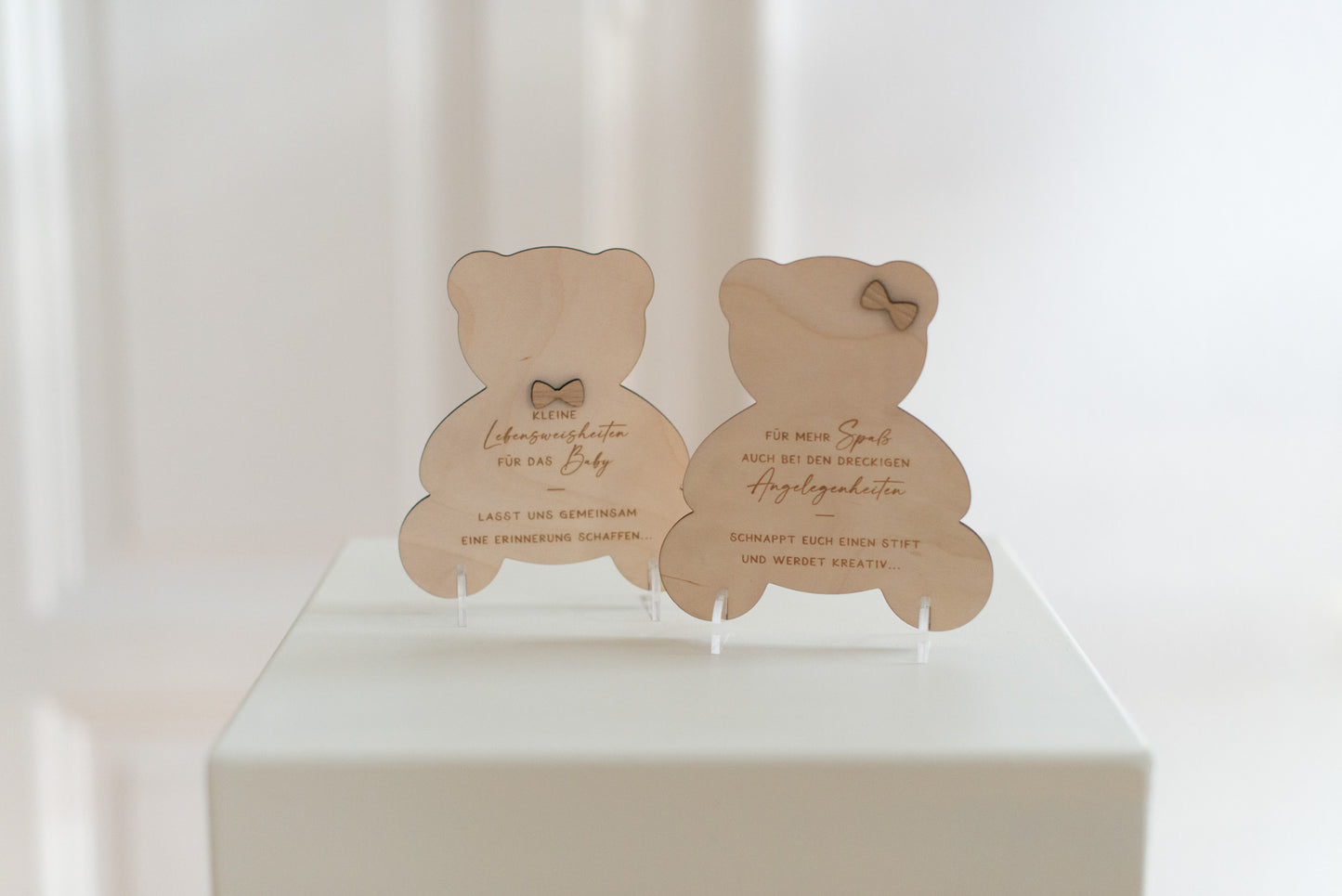 Babyparty Spiele Aufsteller für Gästebuchkarten in Form eines Teddybären aus Holz